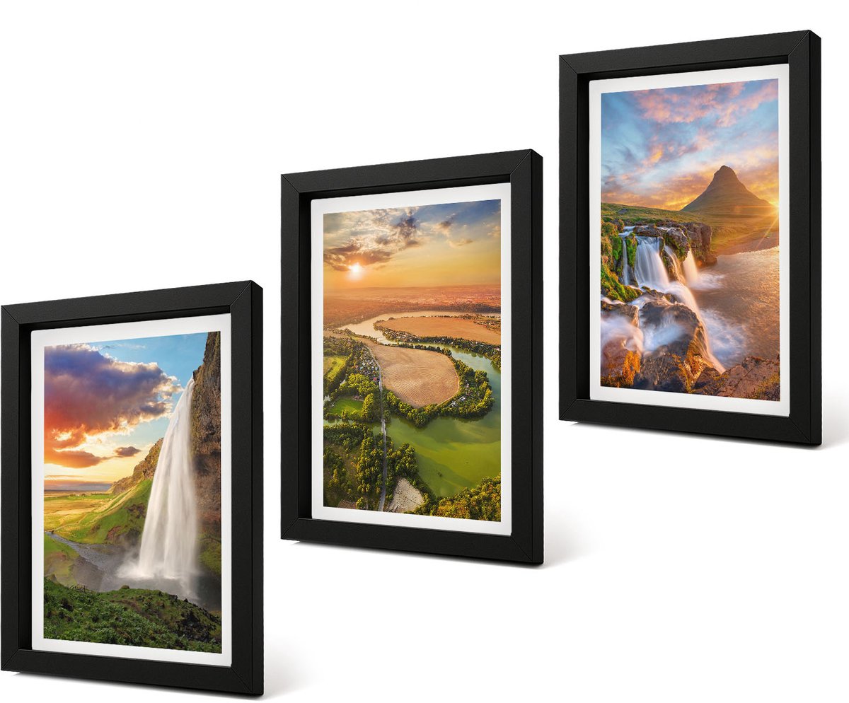 Coloray 4-Delige Schilderij Set - Watervallen, berglandschappen en rivieren bij zonsondergang - 20 x 30 cm - Muurdecoratie - Wanddecoratie - Slaapkamer