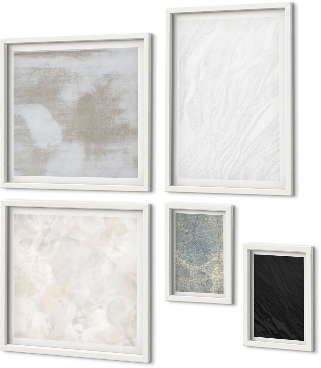 Coloray 5-Delige Schilderij Set - Diverse Kleuren Elegante Stenen Constructies - 50 x 50 cm, 20 x 30 cm En 40 x 60 cm - Moderne Wanddecoratie - Slaapkamer - Woonkamer Decoratie