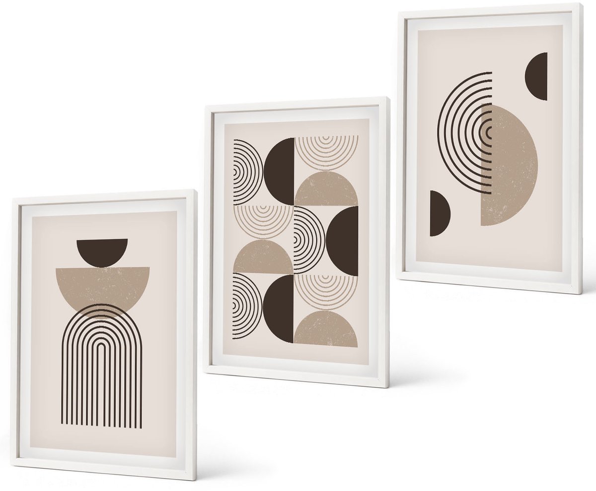 Coloray 3-Delige Schilderij Set - Abstracte Geometrische Patronen Minimalisme - 40 x 60 - Muurdecoratie - Wanddecoratie - Slaapkamer - Interieur Decoratie