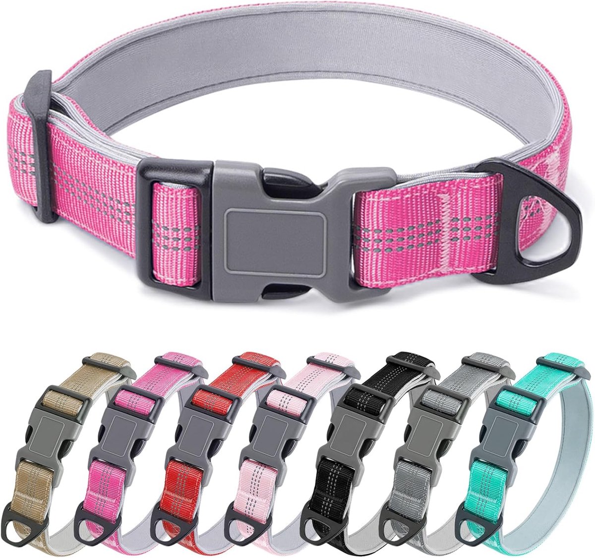 Reflective Nylon Dog Collar, Adjustable Soft Padded Collar with Safety Buckle, Comfortable, Strong Durable Dog Collar - ShopVlot