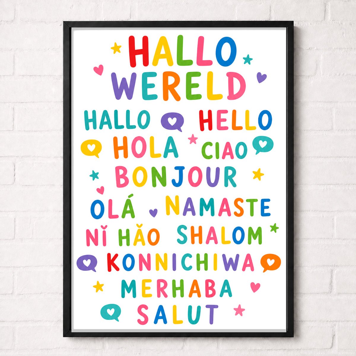 Hallo Wereld Educatieve Poster voor Kinderen - Leren - groep 1 t/m 6 (4-10 jaar) - A1+ 61 x 91,5 cm