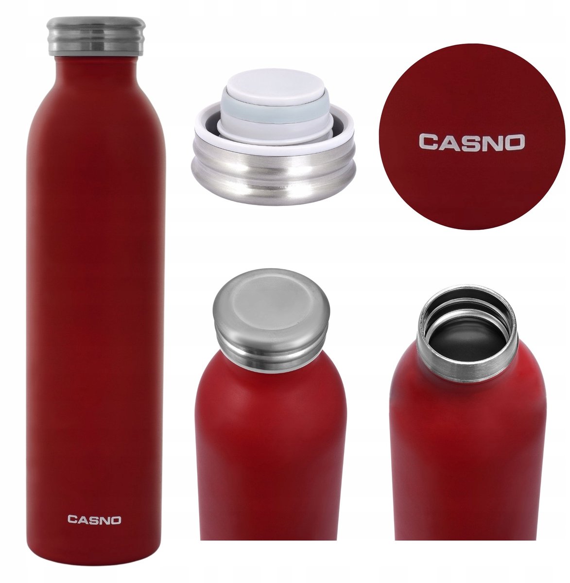Casno Thermosfles 0,6L - Rood - RVS - Lange Warmtebehoud
