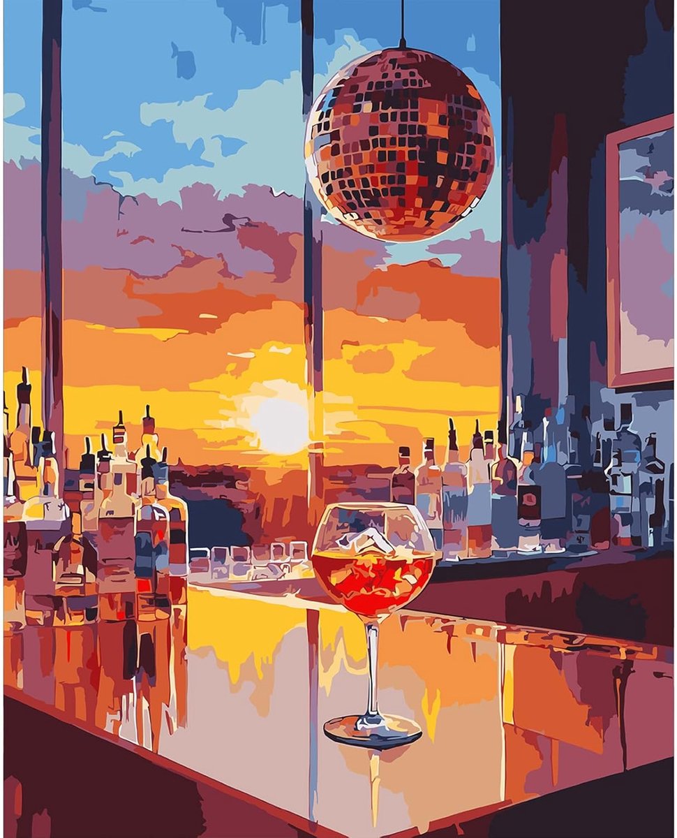 QENSPE Bar Schilderen op nummer voor volwassenen, 40 x 50 cm, verf op nummers, bal, discotheek, planten - ShopVlot