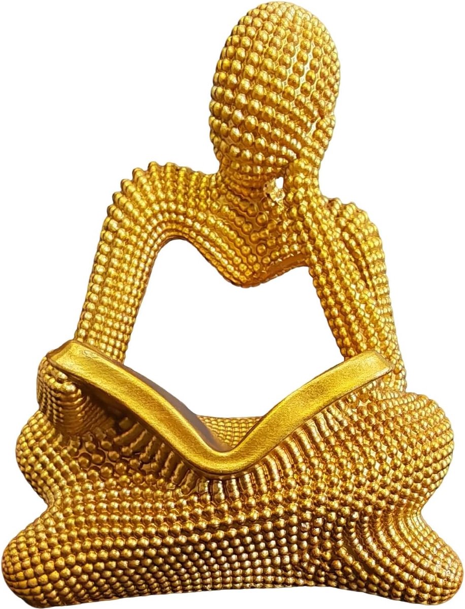 Sculptuur met leesvrouw, hars figuur met parellook, modern decoratief beeld voor woonkamer, plank, kantoor - ShopVlot