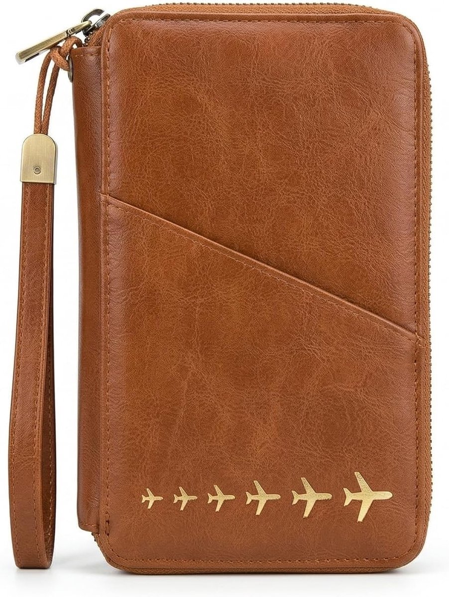 Reisdocumentenmap - Bruin - 20 x 13 x 2,5 cm - PU-leer met RFID-blokkering - Voor Reizigers