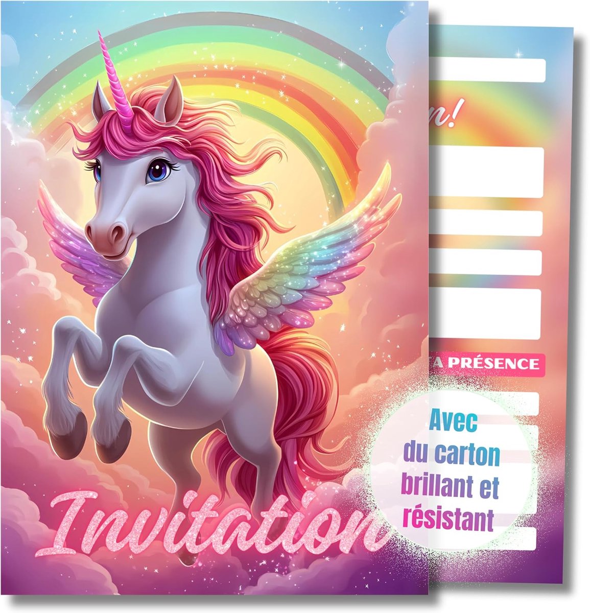 HIDEBLOOM Uitnodigingskaarten verjaardag eenhoorn glitter voor meisjes - 12 stuks - formaat A6 (10,5 x 14,8 cm) - ShopVlot