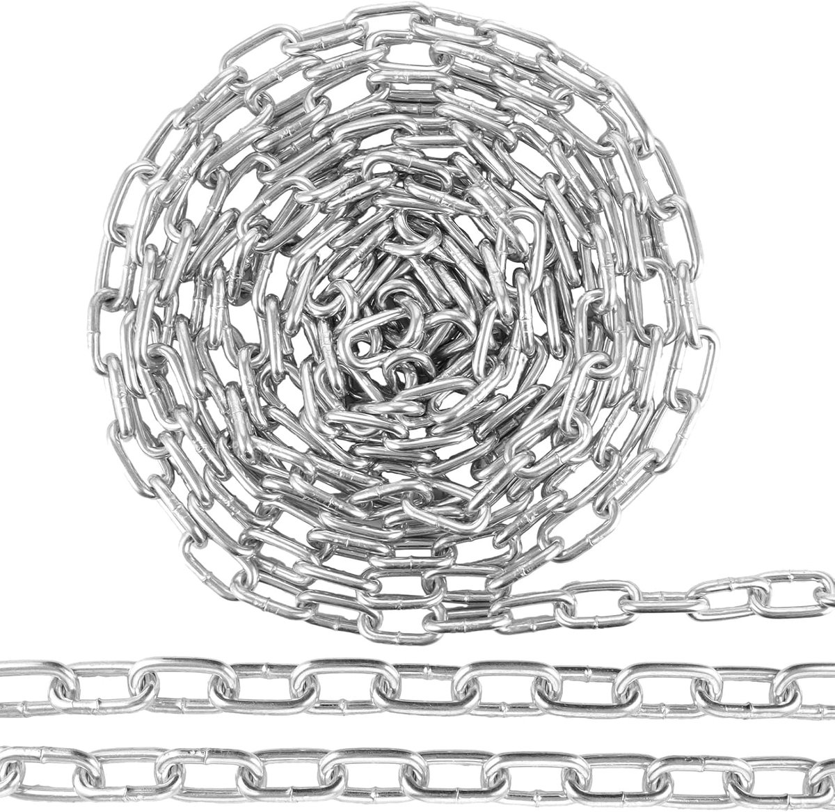 Steel Chain, Galvanized, 6 m, 6 mm Thick Metal Chain, Silver Link Chain for Swing Chain, Lamp Chain, End Chains - ShopVlot