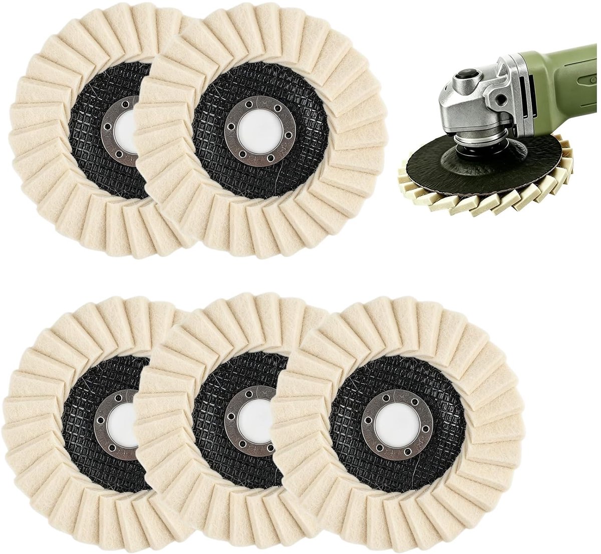 5 stuks polijstschijven van wolvilt, 125 mm x 22 mm, polijstschijven van glanzend vilt, polijstschijven met vilten - ShopVlot