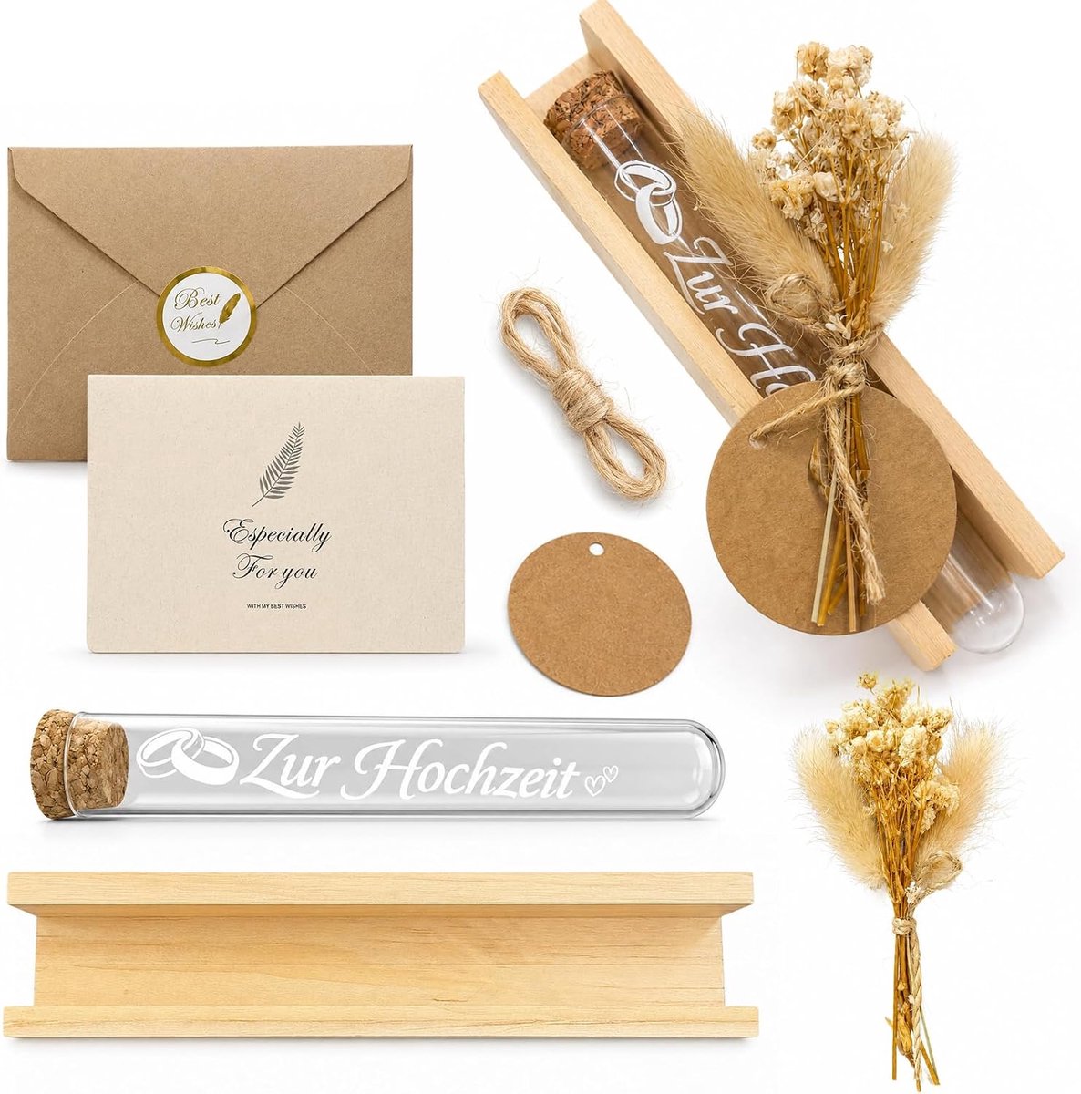 KAIYAYA Wensvuller, geldgeschenkset, elegante cadeauset met gedroogde bloemen, wenskaart en reageerbuis, voor - ShopVlot