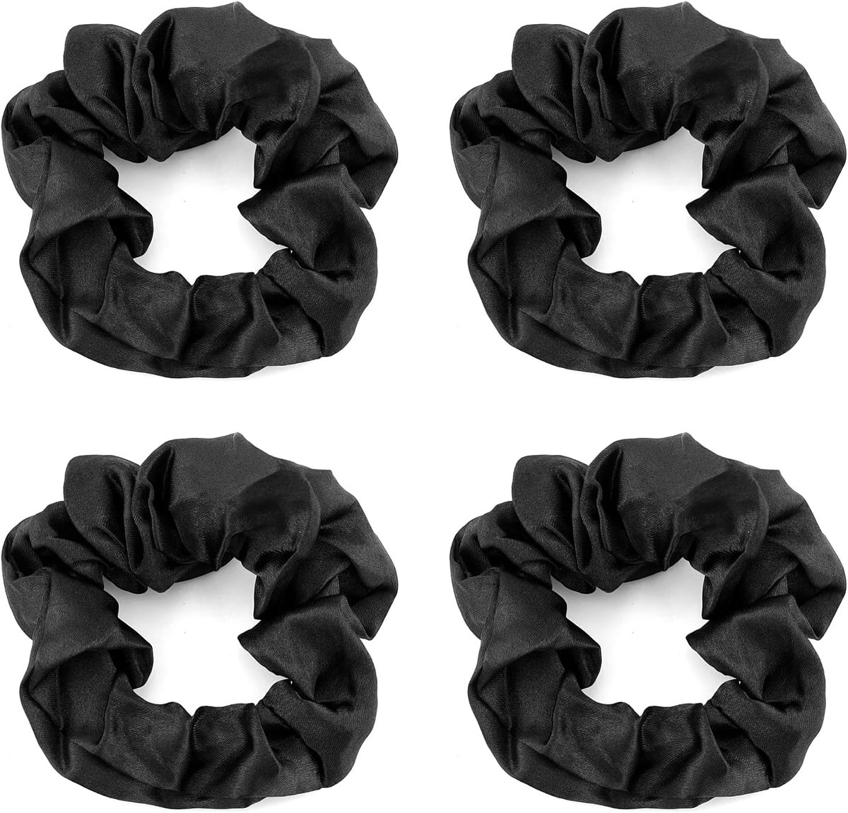 4pcs Black Satin Silk Stretch Scrunchies - Large Bands Elastic Hair Bands for Thick Curly, Thin Hair - ShopVlot