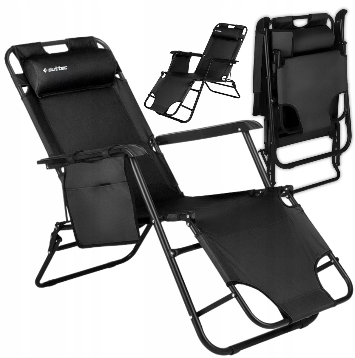 Sterke Opvouwbare Loungestoel Zwart - 150kg Draagvermogen