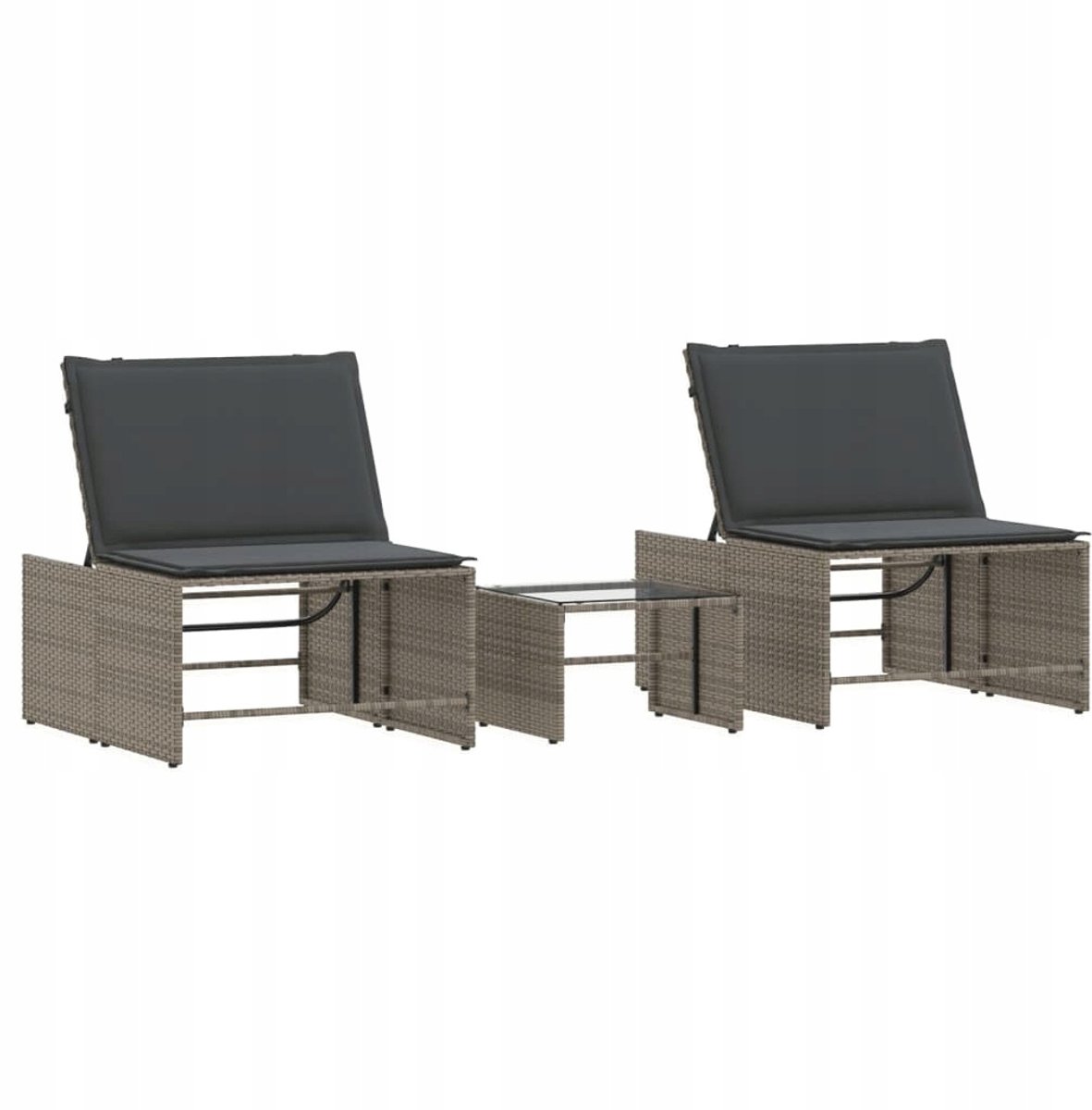 2x Loungestoel met Tafel - Rotan Stijl - Grijs - Tuin/Balkon