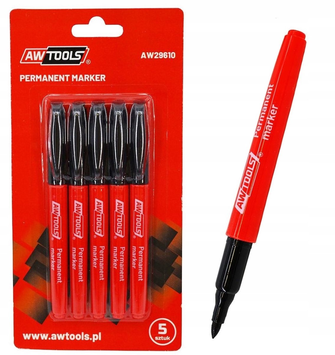 Awtools - Permanent Marker Set - Dunne Zwarte Punt - 5 Stuks