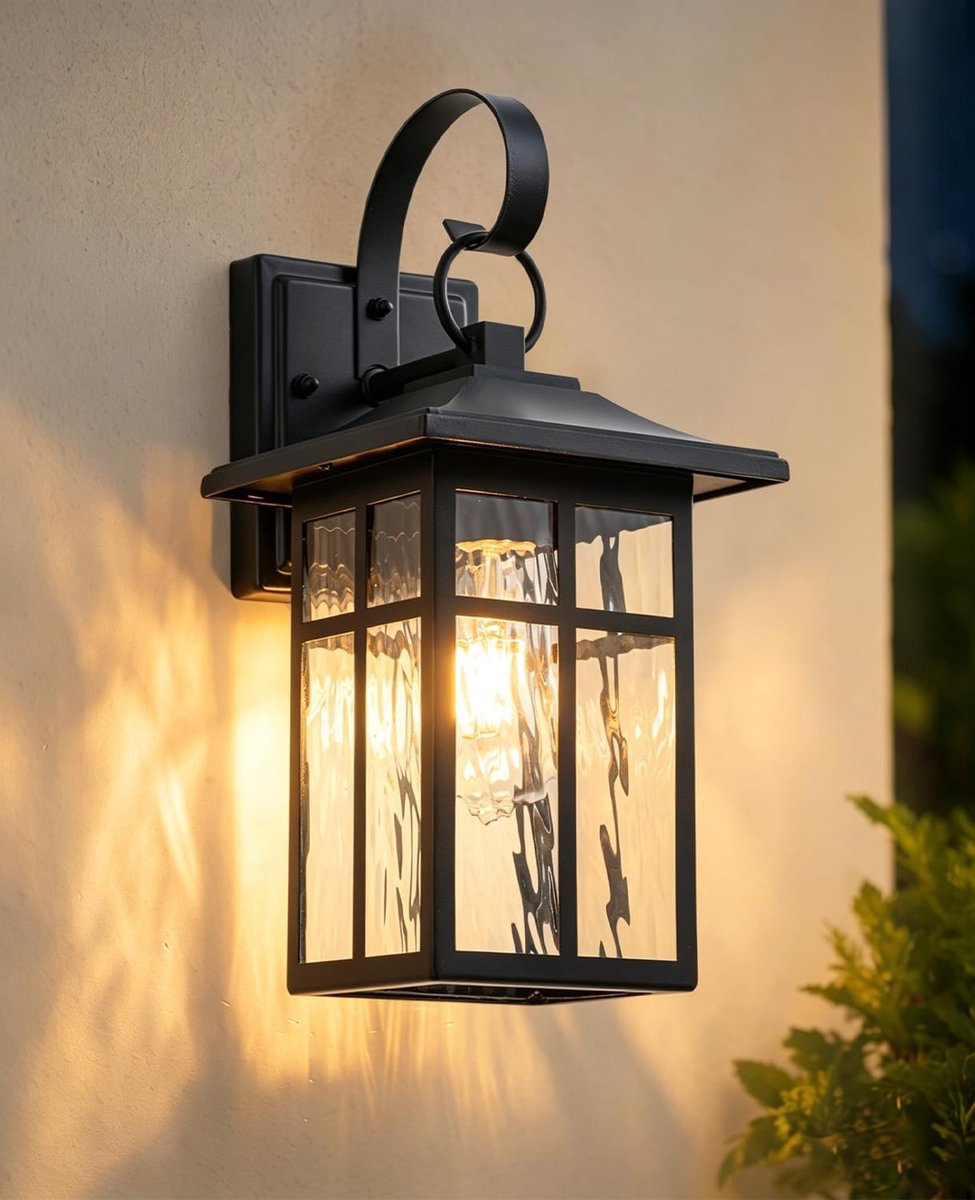 FTL Outdoor Wall Lamp with Ribbed Glass, E27 Outdoor Lamp, Modern Outdoor Lighting for Home Wall, Black, Outdoor Wall - ShopVlot