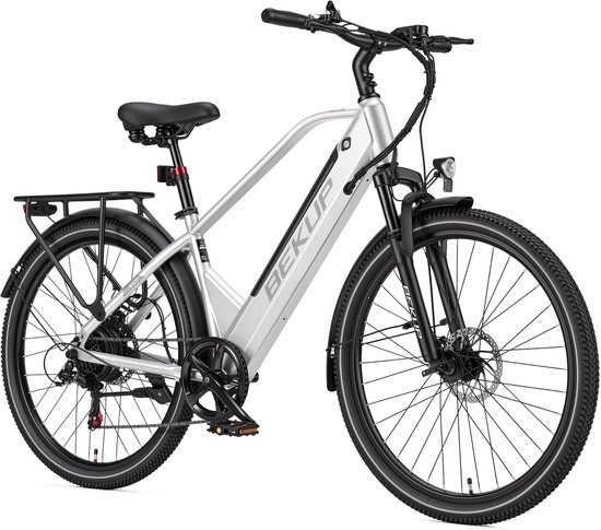 Bekup V2 Elektrische Fiets - 26" Banden - 250W Motor - 25km/h Maximale Snelheid - 36V14.5AH Accu -Actieradius Tot 75 Km - Shimano 7 Versnellingen - Mechanische Schijfremmen - Zilver — afbeelding 2