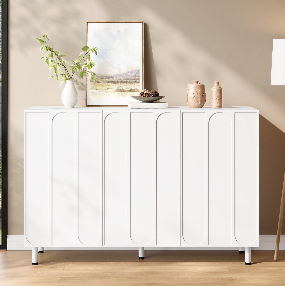 MIVRAY Schoenenkast - Kast Met 3 Deuren En Verstelbare Planken - Voor Hal En Woonkamer - Wit - 120x37x80 Cm