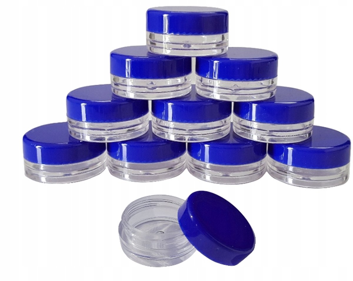100x Potjes 2,5 ml - Acryl, Transparant & Donkerblauw