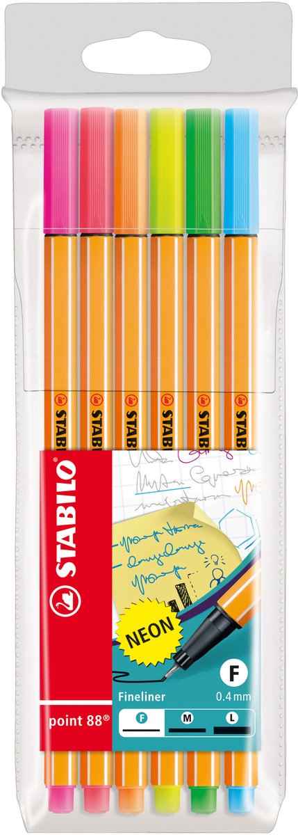Set van 6 Neon Kleur Cijferpennen, 0.4mm, Ideaal voor Tekenen en Schrijven