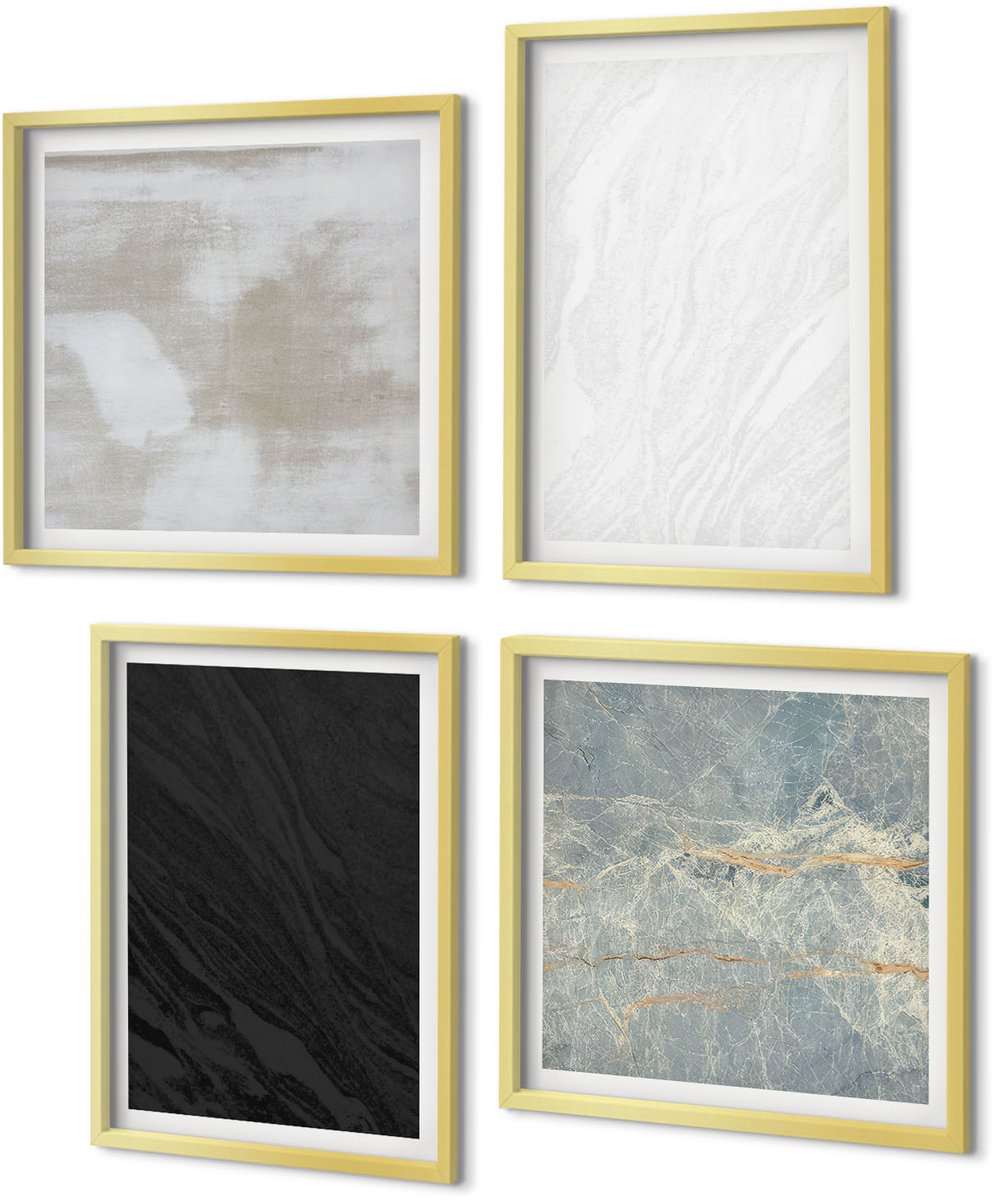 Coloray 4-Delige Schilderij Set - Diverse kleuren elegante stenen constructies - 40 x 40 cm en 40 x 60 cm - Wanddecoratie - Muurdecoratie - Woonkamer - Moderne Wanddecoratie