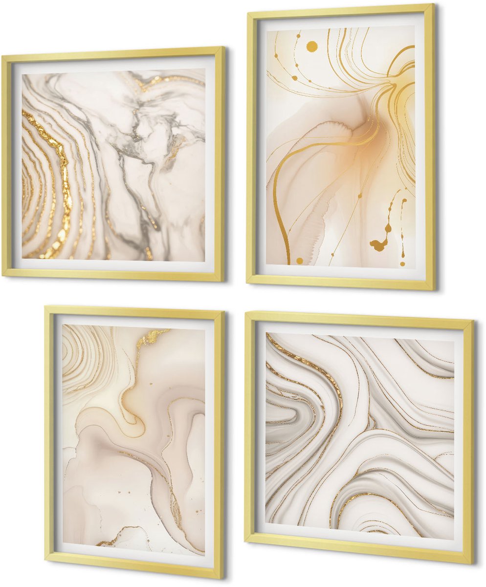 Coloray 4-Delige Schilderij Set - Subtiele abstracte verfspatpatronen - 40 x 40 cm en 40 x 60 cm - Stijlvolle Wanddecoratie - Interieur