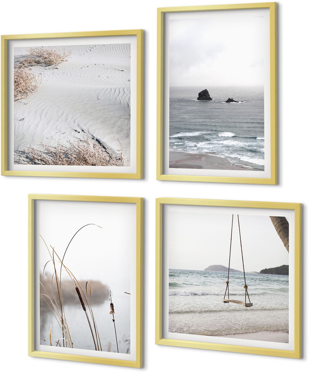 Coloray 4-Delige Schilderij Set - Waterplanten, delicate zomergezichten - 40 x 40 cm en 40 x 60 cm - Stijlvolle Muurdecoratie - Kantoor - Woonkamer Decoratie