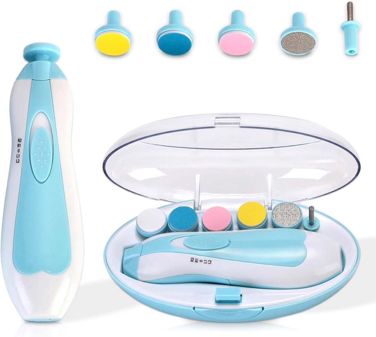 Elektrische nagelvijl - Baby nagels vijlen - Vijltje voor kindernagels - Vijl - Met 6 opzetstukjes - Manicure - Nagelverzorging - Handverzorging - Nagels vijlen - Blauw - Jonyx