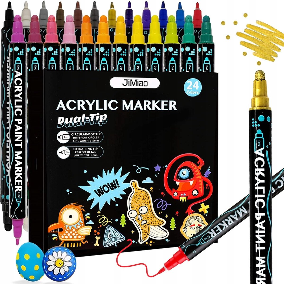 24-delige set dubbelzijdige acryl markers, waterdicht, sneldrogend