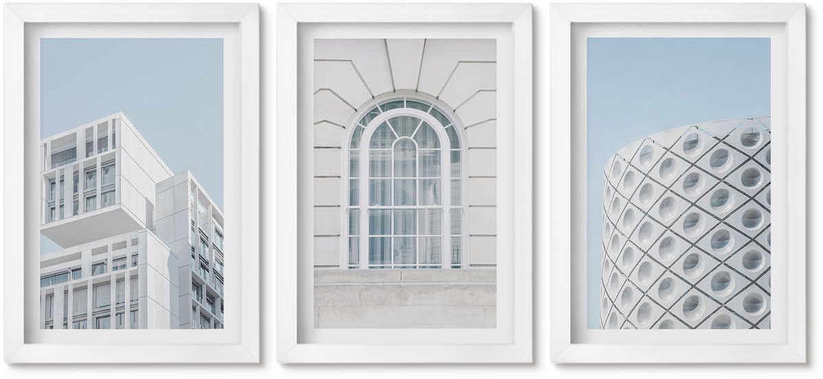 Wallfluent 3-Delige Schilderij Set - Moderne Architectuur: Minimalisme En Geometrie - 20 x 30 - Wanddecoratie - Moderne Interieurdecoratie - Muurdecoratie