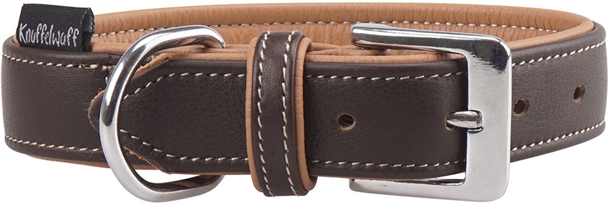 Knuffelwuff zachte echt lederen hondenhalsband Arcadia bruin 51-59cm, 3,5cm