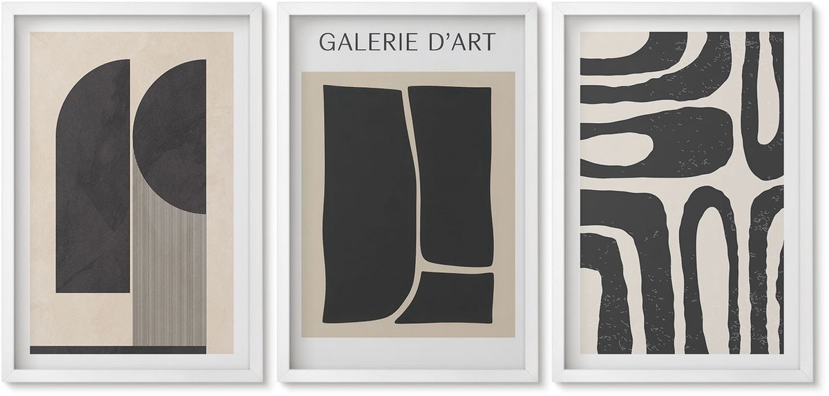 Wallfluent 3-Delige Schilderij Set - Abstracte Vormen Minimalistische Posters - 40 x 60 - Muurdecoratie - Interieur Decoratie