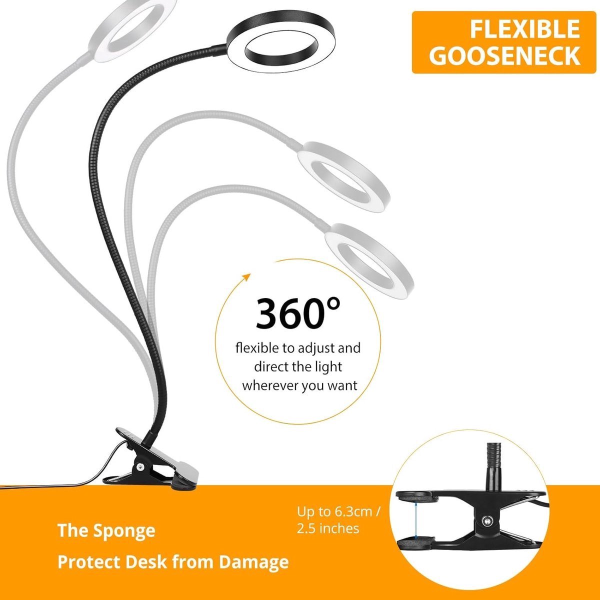 Casalora Bureaulamp LED Dimbaar – LED leeslamp – Met Klem – Opladende USB – 3 Kleurmodi – 40 cm – Zilver thumbnail 3