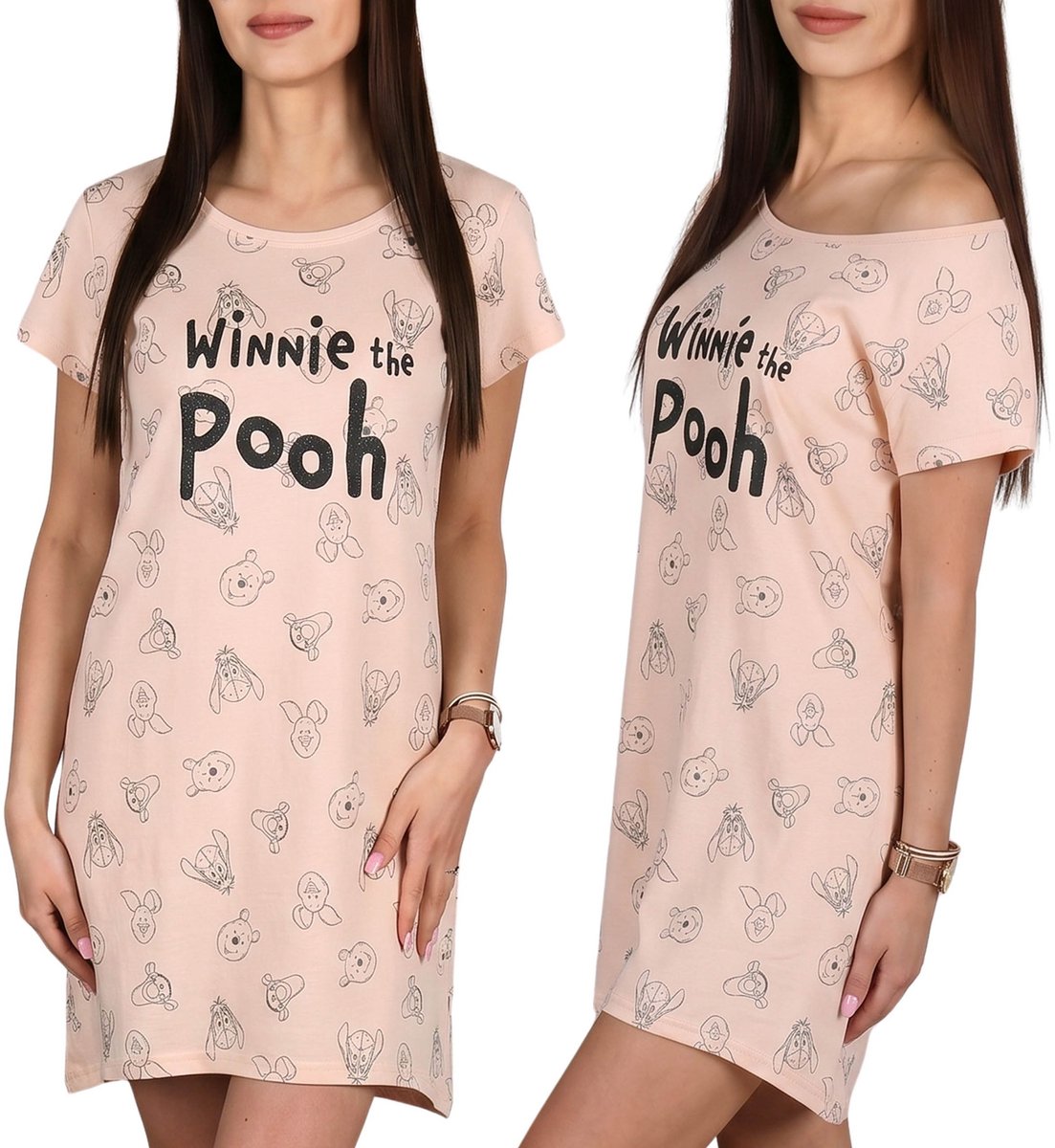 DISNEY Winnie de Poeh Dames nachthemd, 100% KATOEN, slaapshirt VOOR DE ZOMER M