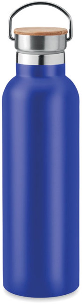 Dubbelwandige vacuüm geïsoleerde RVS drinkfles met bamboe deksel 750ml Blauw