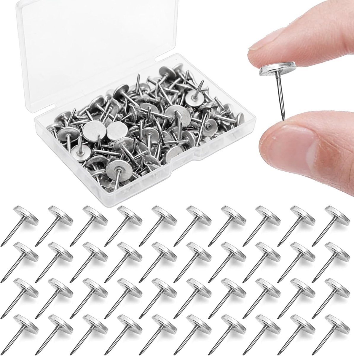 Pack of 100 Large Thumbtacks Silver Thumbtacks Thumbtacks Rice Target with Head for Wall, Bulletin Board, Cork Board - ShopVlot
