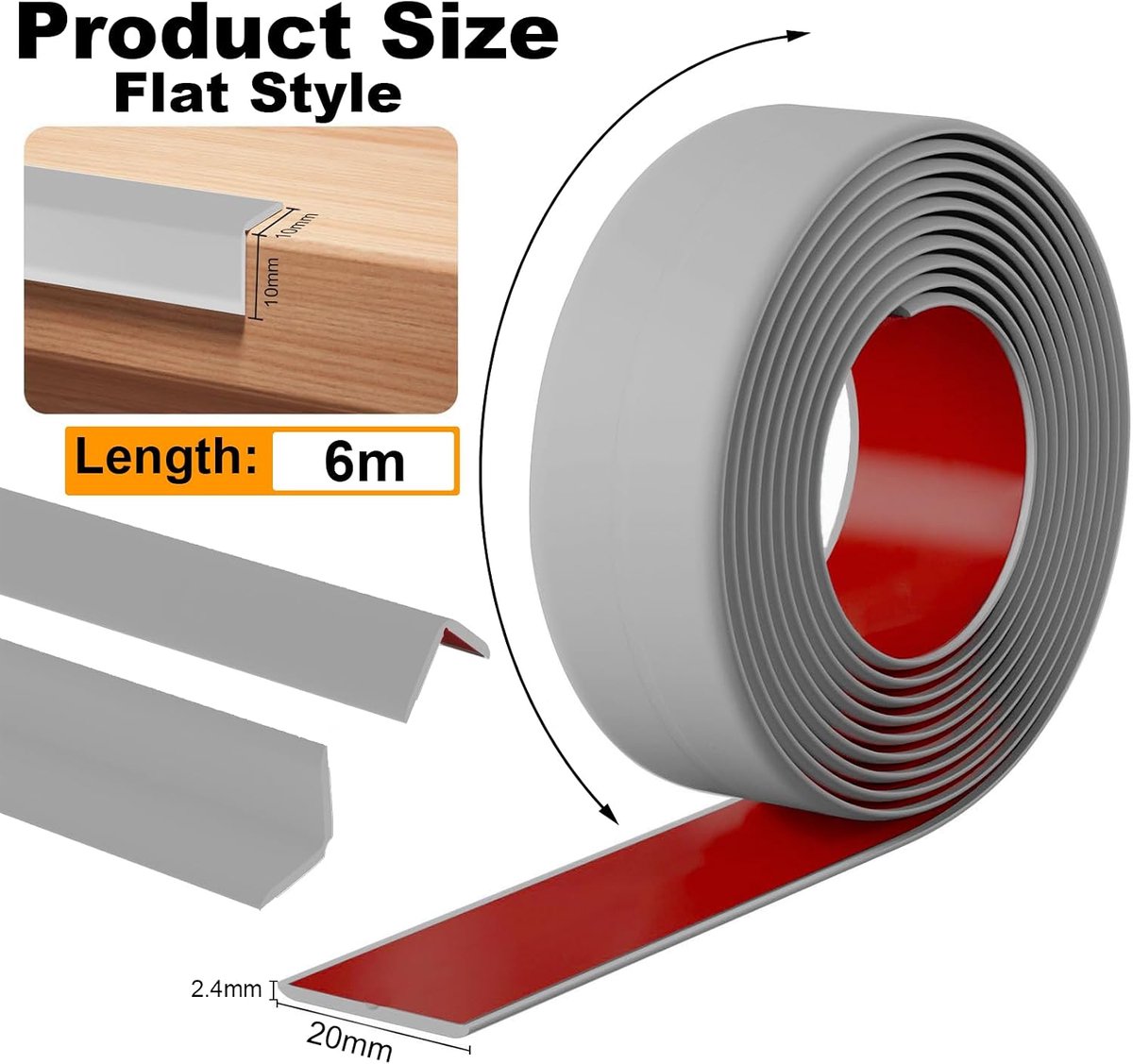 Zelfklevende randbeschermstrip, grijs, voor muren en deuren, hoekprofiel 2 cm x 6 m, hoeklijst met hoge hechting - ShopVlot