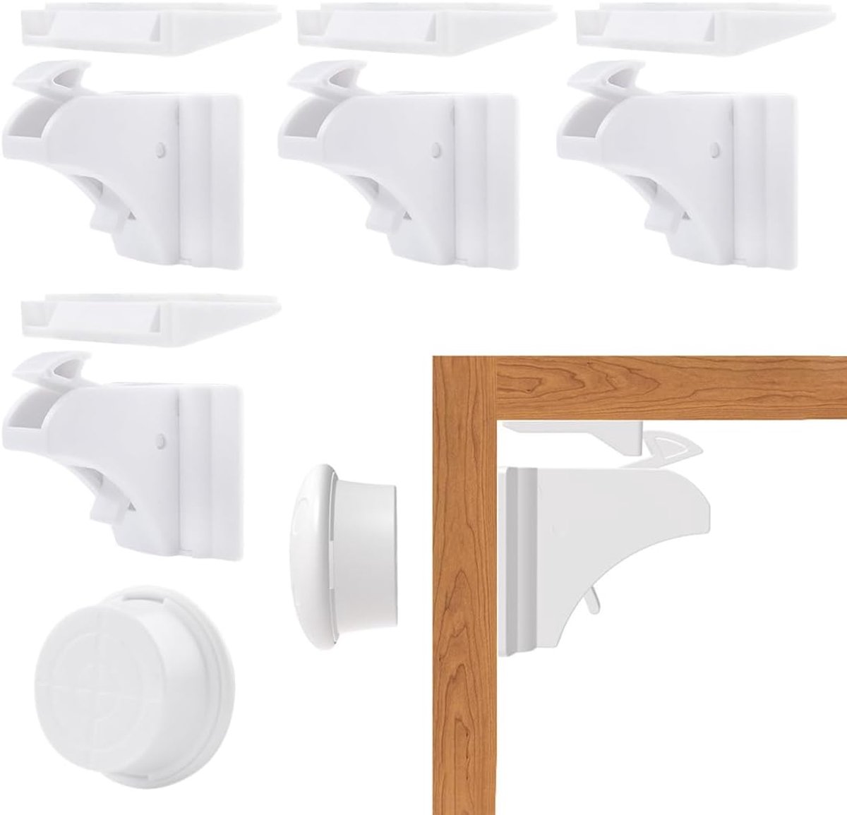 WeddHuis 4 Locks with 1 Key, Child Safety, Magnetic Lock for Cabinets, Invisible Protection, Installation without - ShopVlot