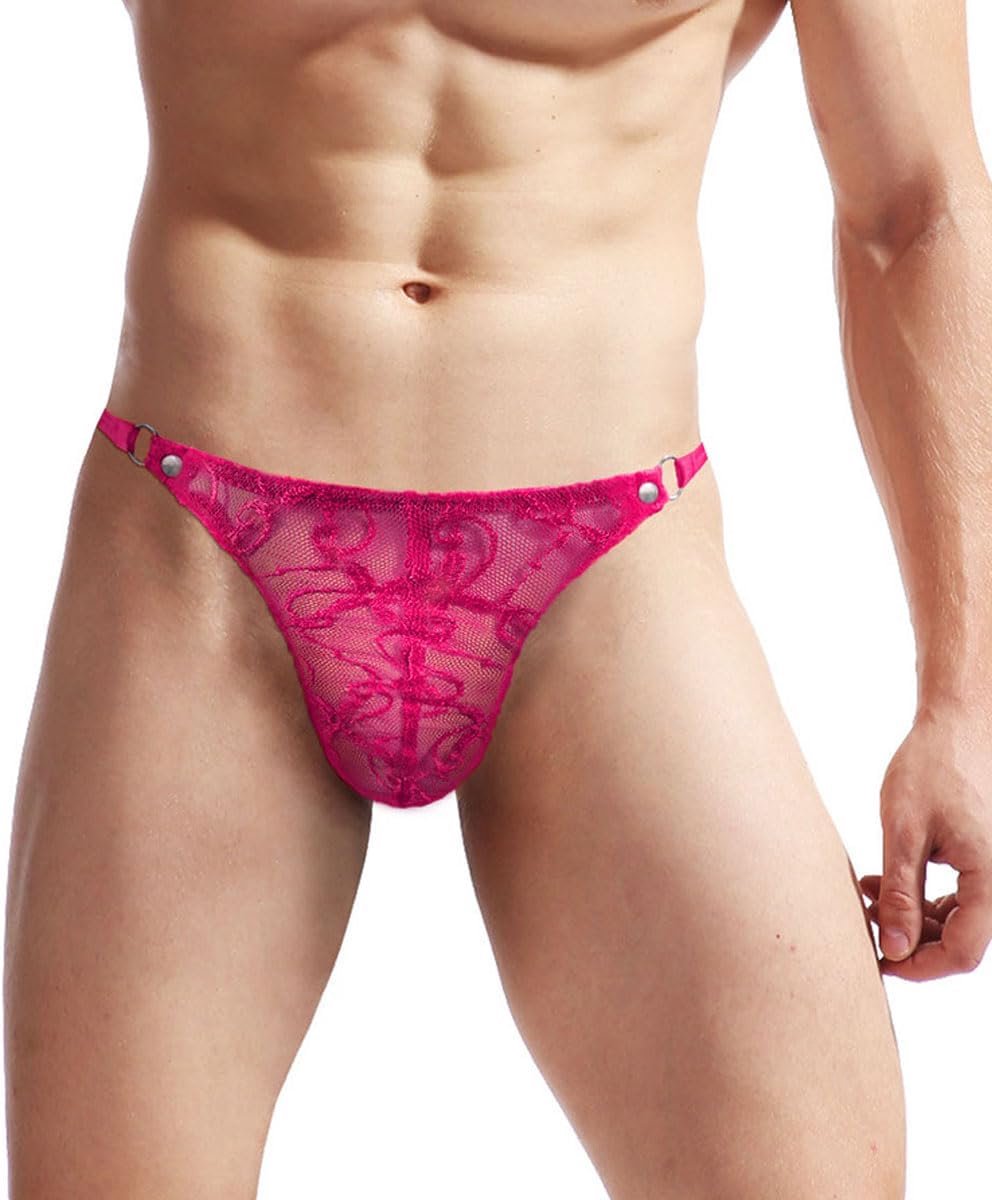 Men's Sexy Underwear Thong Lace Thong Sissy Lace String Sports Breathable Men's Underwear 1 Piece Red Pink 1 Pack Rose - ShopVlot