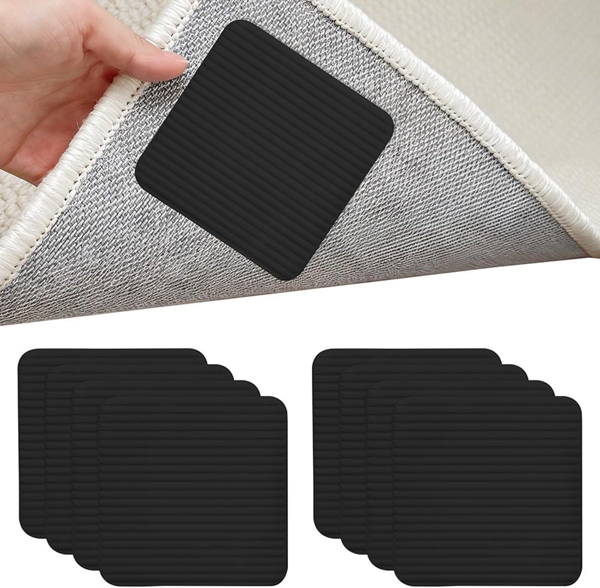 Yuragim Carpet Mat, Pack of 8, Carpet Stoppers 10x10 cm, Washable and Reusable Rug, Non-Slip Pads, Non-Slip Mat for - ShopVlot