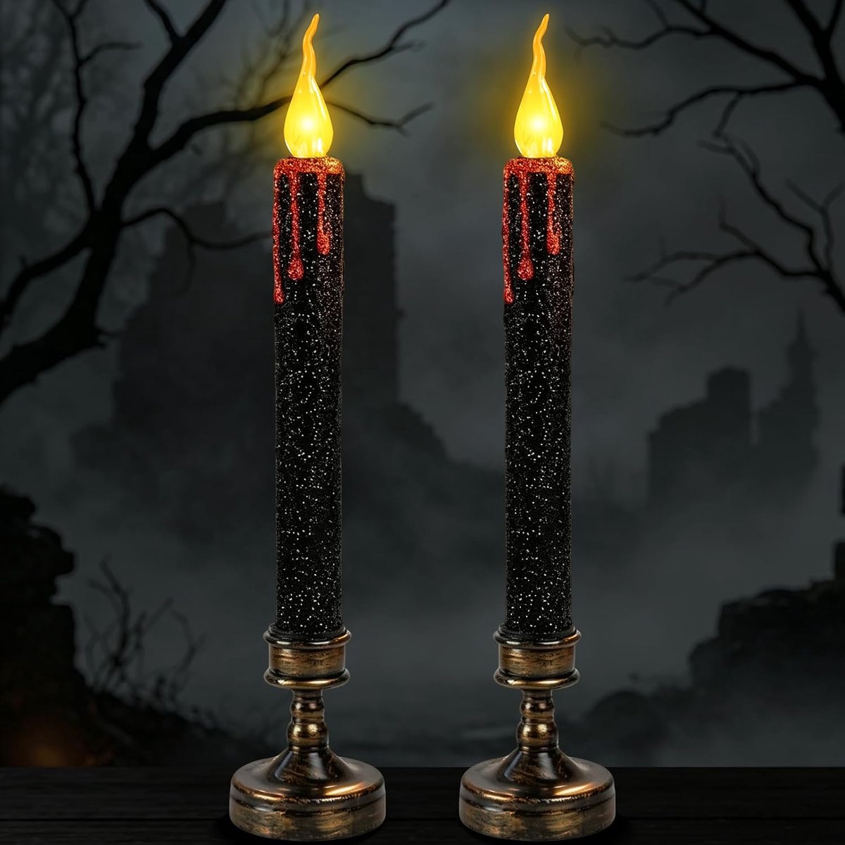 2 stuks led-kaarsen Halloween 29,5 cm valse kaars Halloween decoratieve bloeddruppels op batterijen werkende - ShopVlot