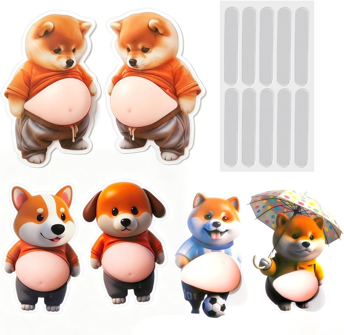 6 Shiba Inu Deurstopstickers En 1 Anti-Botsingsstrip, Rubberen Pvc-Buffer En Anti-Botsing, Schattige Hondenkopvorm - ShopVlot