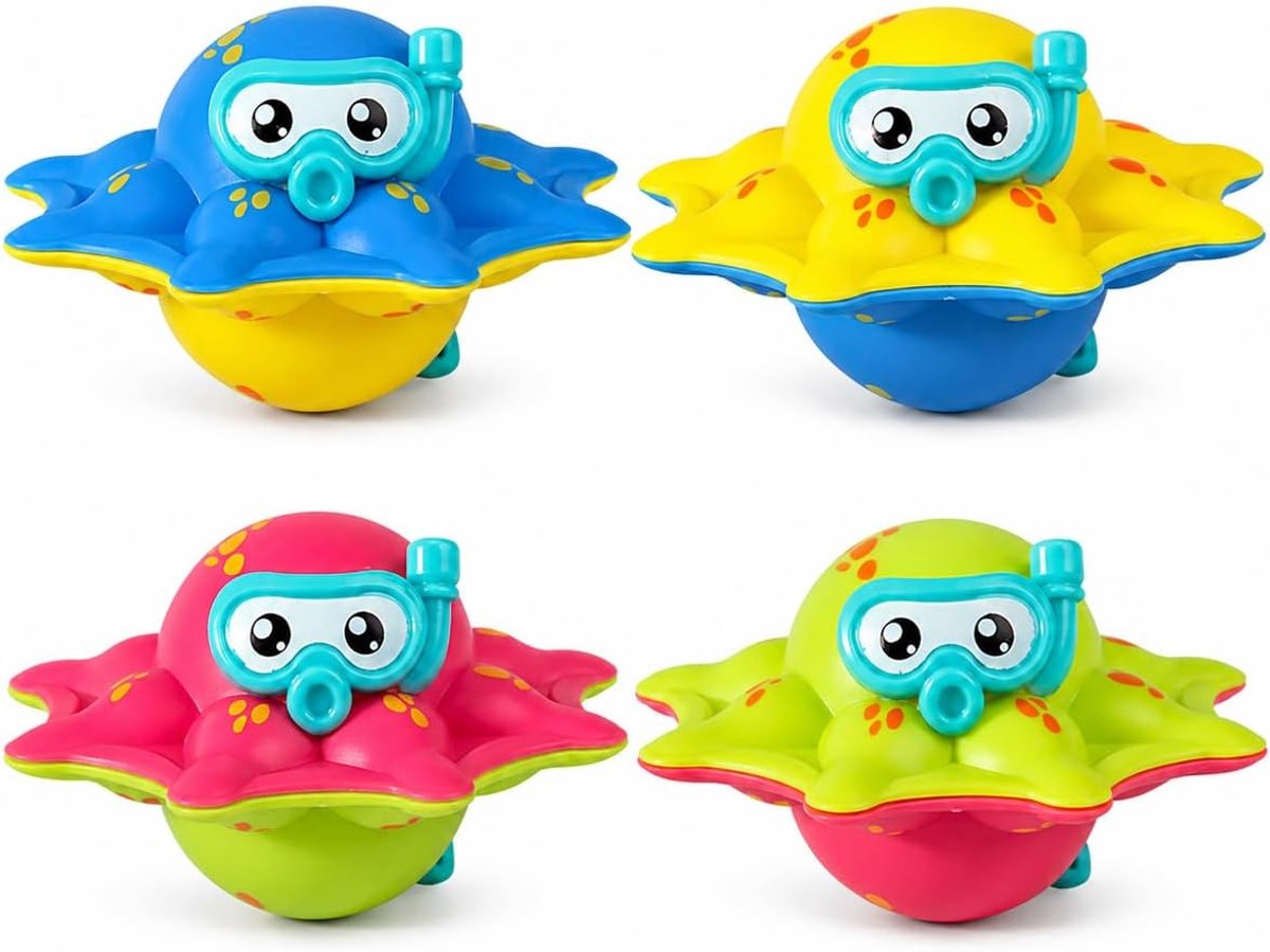 octopus zwembadspeelgoed, 4-delig, voor zwemtraining | Blauw, geel, rode en groene waterfiguren voor zwembad, badkuip, apportspellen, zomertraining en waterplezier