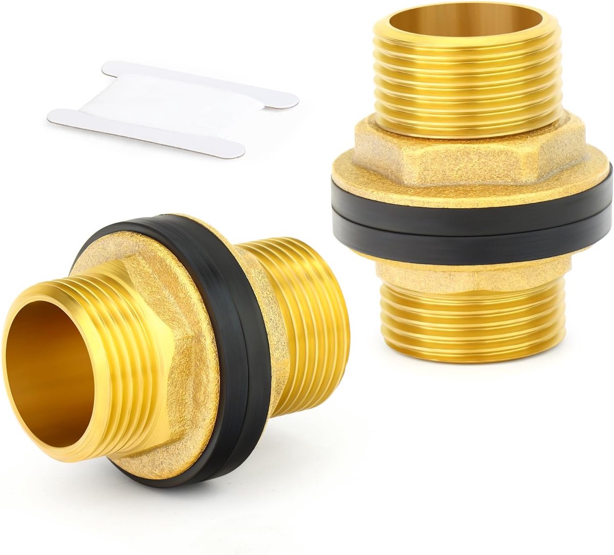 2PCS Messing Doorvoertankfitting, 1/2" BSP Mannelijk naar 1/2" BSP Mannelijk Schroefdraad Watertankconnector met Rubberen Pakkingen, Tuingereedschap