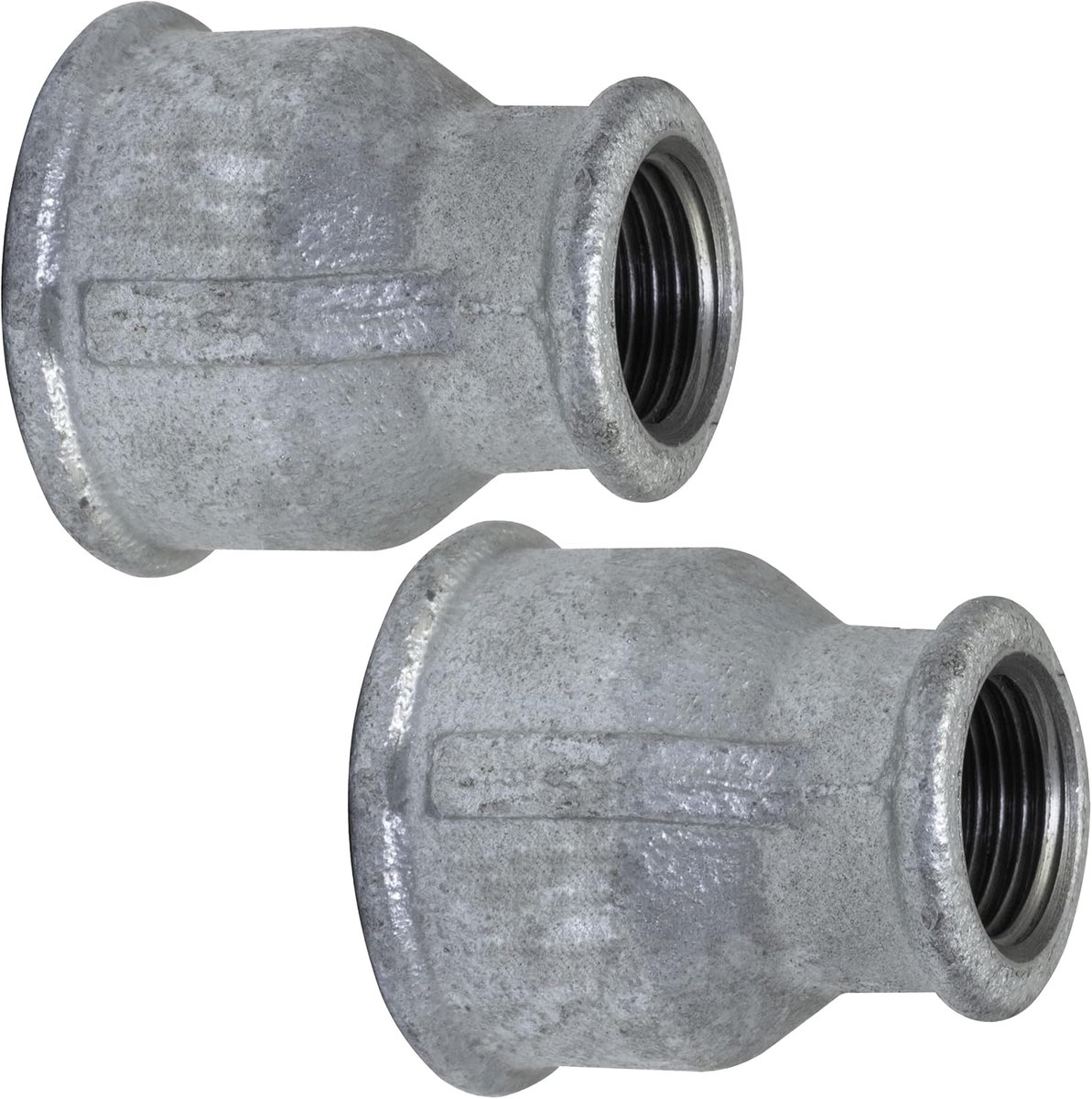 - C65097 - Set van 2 verloopstuk vrouwelijk/vrouwelijk 1'' x 1/2'' verzinkt - van gietijzer - buisschroefdraadaansluiting voor het vastschroeven - sanitaire verwarming