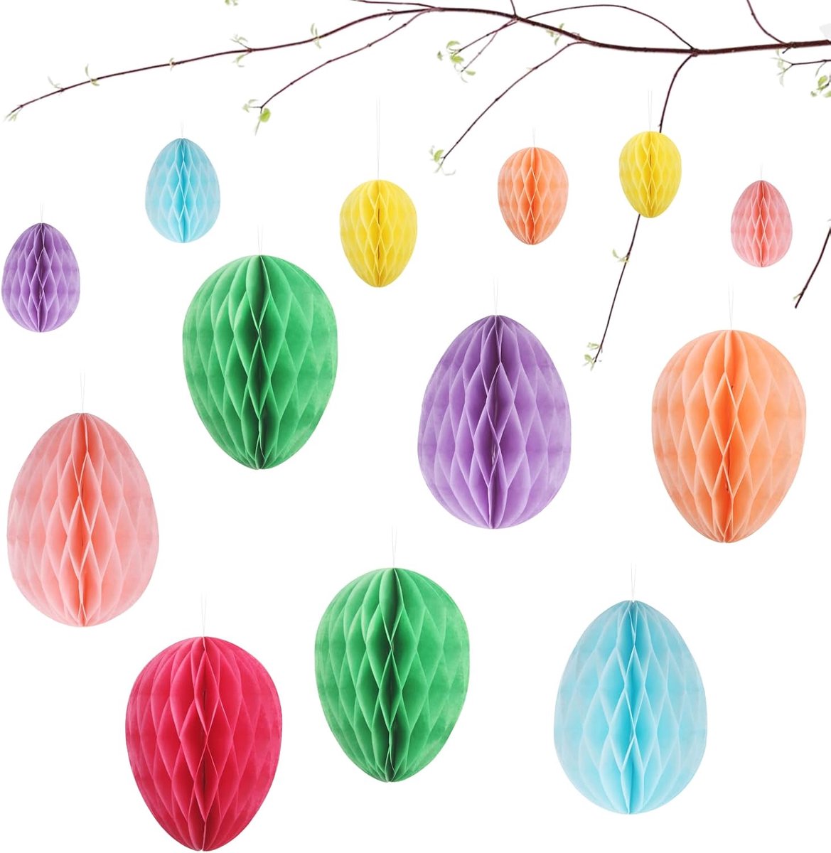 14 paaseieren, decoratie voor het ophangen van paaseieren, papieren decoratie voor binnen en buiten, lentedecoratie