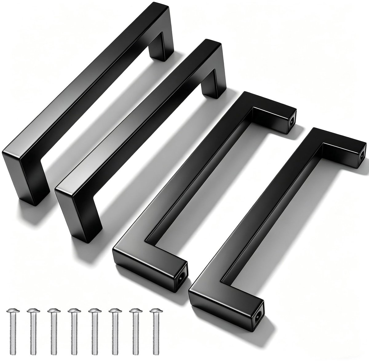4 stuks handgrepen voor keukenkasten, zwart, meubelgrepen, kastgrepen, zwarte keukengrepen, zwart, roestvrij staal, ladegrepen, kastdeurgrepen voor meubels, keukenkastgrepen, gatafstand 128 mm