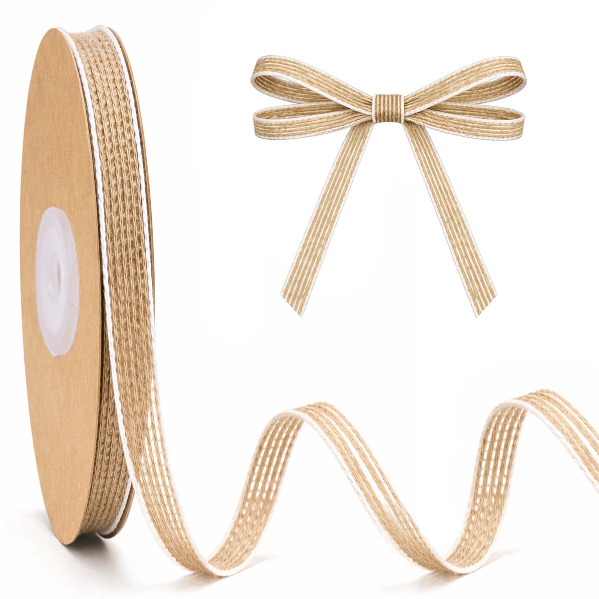 jijAcraft Jute lint, 10 mm, bruin-wit: 18 m, naturel, smal, cadeaulint, jute, knutselband, vintage om te knutselen, rustiek jute lint voor bruiloftsdecoratie, doe-het-zelf, boeket