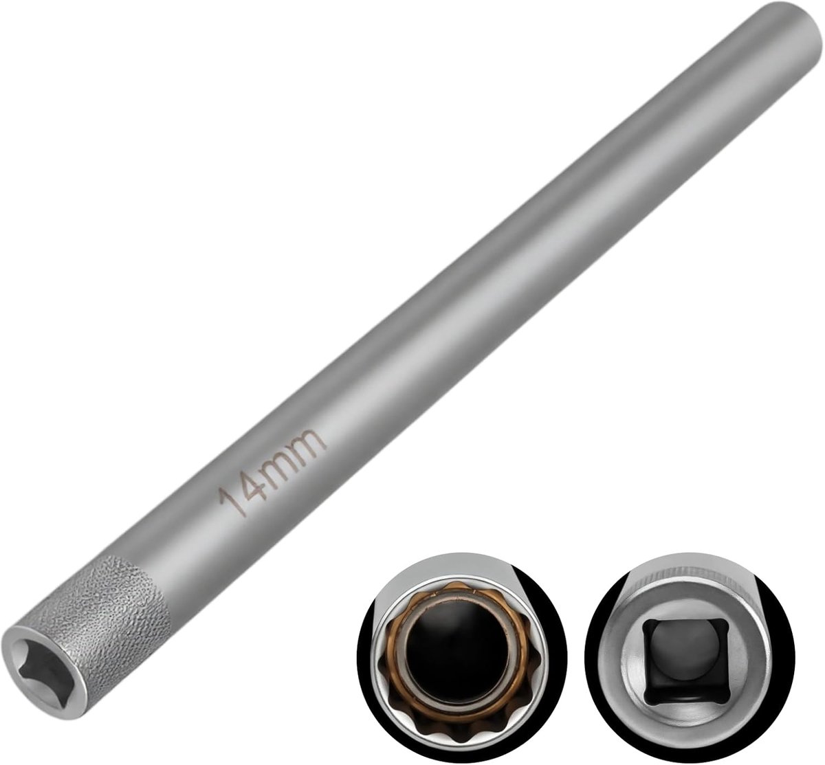 Bougiesleutel 14 mm 3/8 inch 250 mm lang, dopsleutel bougies moer 14 mm 3/8 inch voor auto, chroom-vanadium-staal (14 mm)