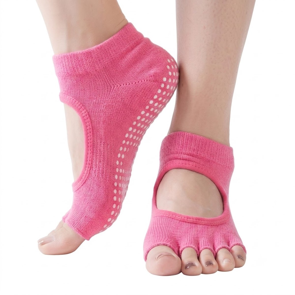 Lichtroze antislip pilates sokken dames ademende yoga sokken met open wreef en split teen siliconen antislip zool sport sokken voor pilates yoga barre dans fitness en vloeroefeningen maat 36-40