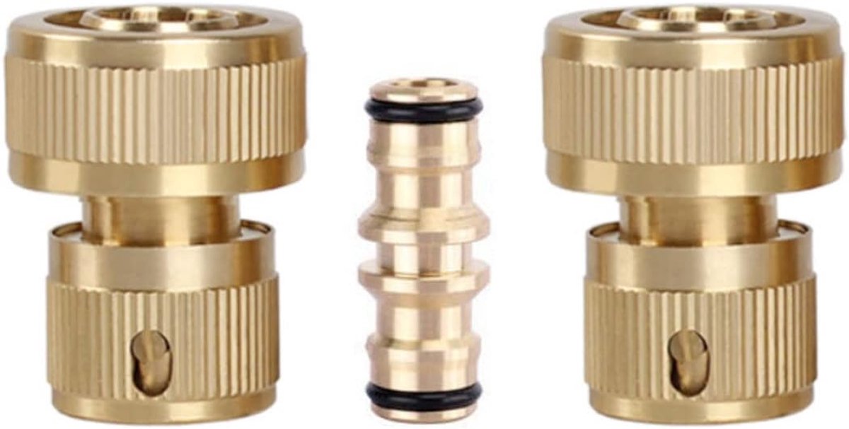 3 stuks messing snelkoppeling 3/4 inch, slangkoppeling, slangkoppeling, 2 snelkoppeling 3/4 inch, 1 messing dubbele stekker, voor tuinslangen
