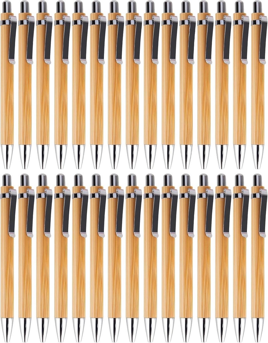 Balpen, 30 stuks, hoogwaardig, ergonomisch, houten schrijfgerei van bamboe, houten balpen voor schrijven, journaling, school, kantoorbenodigdheden, afstudeercadeau